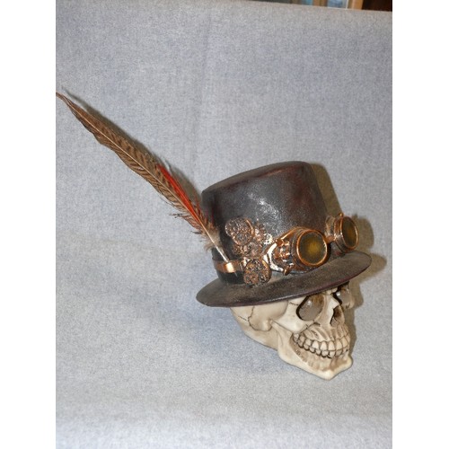 93 - A STEAMPUNK STYLE SKELETON HEAD WITH TOP HAT AND GOOGLES