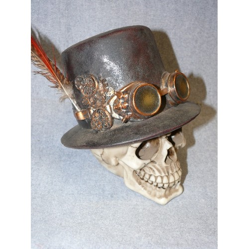 93 - A STEAMPUNK STYLE SKELETON HEAD WITH TOP HAT AND GOOGLES