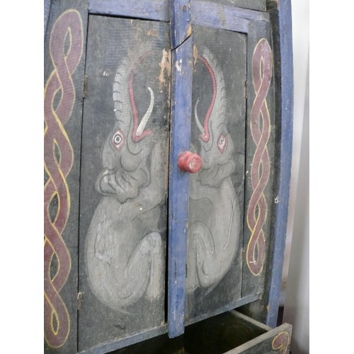 112 - LARGE HAND PAINTED WOODEN BOAT CUPBOARD WITH ELEPHANT DECORATION