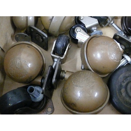 115 - A SELECTION OF VARIOUS VINTAGE CASTORS, 3 SETS OF 4 PLUS SOME SPARES.