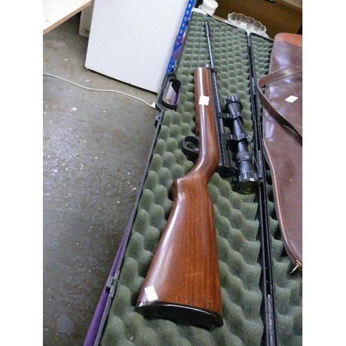 170 - A CROSSMAN RABBIT STOPPER .22 C02 AIR RIFLE WITH SILENCER, SCOPE AND HARD CASE.