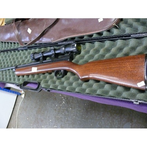 170 - A CROSSMAN RABBIT STOPPER .22 C02 AIR RIFLE WITH SILENCER, SCOPE AND HARD CASE.