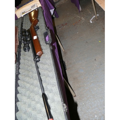 170 - A CROSSMAN RABBIT STOPPER .22 C02 AIR RIFLE WITH SILENCER, SCOPE AND HARD CASE.