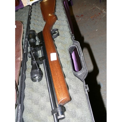 170 - A CROSSMAN RABBIT STOPPER .22 C02 AIR RIFLE WITH SILENCER, SCOPE AND HARD CASE.