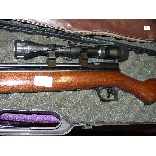 170 - A CROSSMAN RABBIT STOPPER .22 C02 AIR RIFLE WITH SILENCER, SCOPE AND HARD CASE.