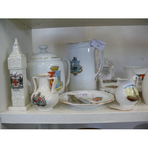 94 - A LARGE SELECTION OF ARMORIAL CRESTWARE CHINA, TEAPOT, JUGS, CUPS ETC TO INCLUDE GOSS AND ARCADIA.