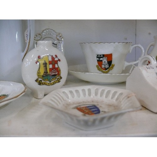 94 - A LARGE SELECTION OF ARMORIAL CRESTWARE CHINA, TEAPOT, JUGS, CUPS ETC TO INCLUDE GOSS AND ARCADIA.