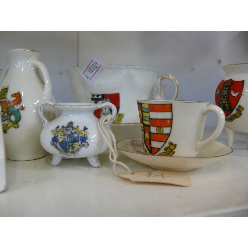 94 - A LARGE SELECTION OF ARMORIAL CRESTWARE CHINA, TEAPOT, JUGS, CUPS ETC TO INCLUDE GOSS AND ARCADIA.