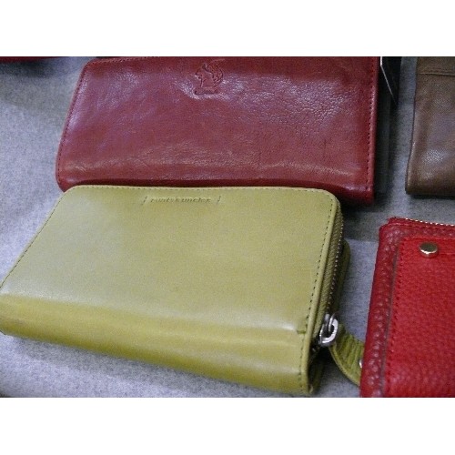 107 - TEN VARIOUS GOOD QUALITY PURSES IN VARIOUS DESIGNS, SOME LEATHER