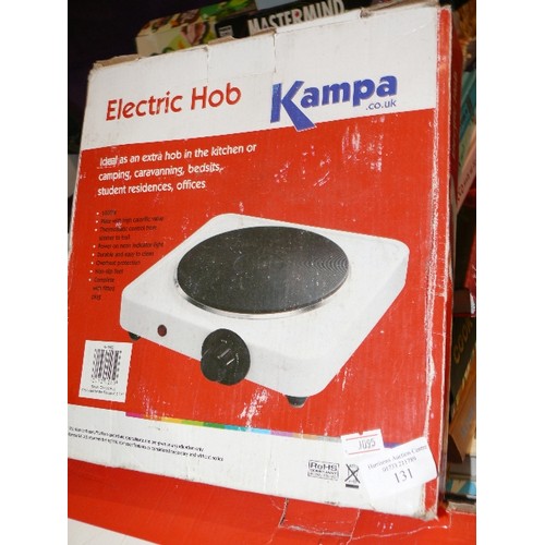 131 - A BOXED ELECTRIC HOB AND DOUBLE BOILING RING BY KAMPA