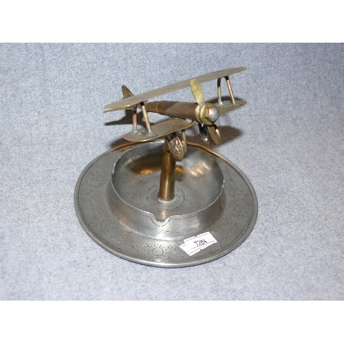 136 - A VERY NICE TRENCH ART ASHTRAY FEATURING A BIPLANE