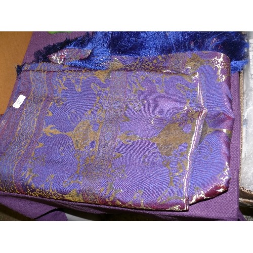 247 - A LARGE AND BEAUTIFUL PURPLE THROW WITH GOLD EMBROIDERY