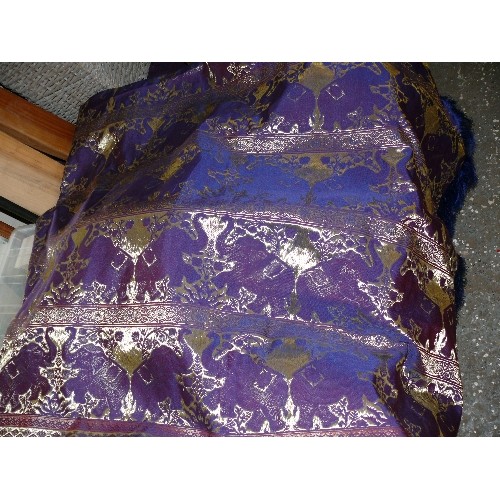 247 - A LARGE AND BEAUTIFUL PURPLE THROW WITH GOLD EMBROIDERY