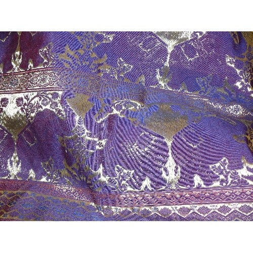 247 - A LARGE AND BEAUTIFUL PURPLE THROW WITH GOLD EMBROIDERY