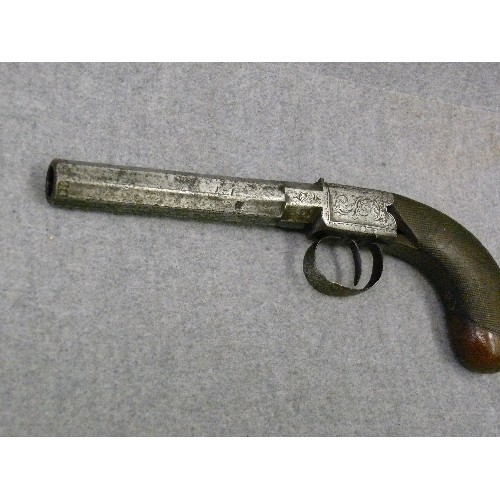 23 - A EARLY 19TH CENTURY BLACK POWDER DERRINGER BY F.BARNES & CO OF LONDON, WELL KNOWN GUNSMITH  (HAMMER... 