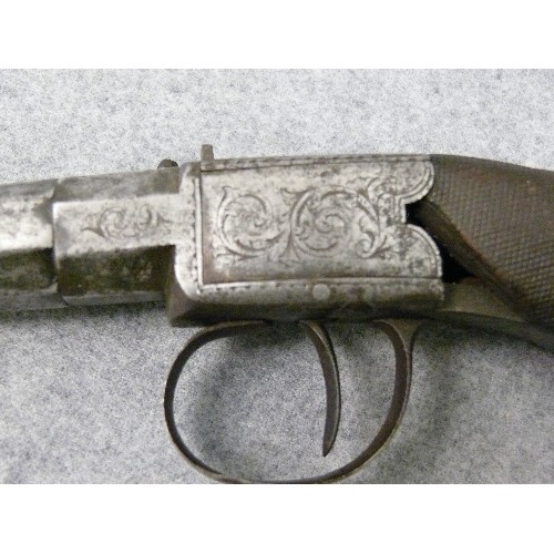 23 - A EARLY 19TH CENTURY BLACK POWDER DERRINGER BY F.BARNES & CO OF LONDON, WELL KNOWN GUNSMITH  (HAMMER... 