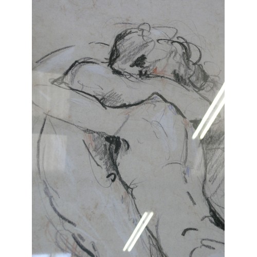 125 - A LARGE FRAMED AND GLAZED PRINT  OF TWO NUDES EMBRACING