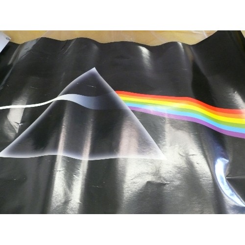 244 - A LARGE PINK FLOYD DARK SIDE OF THE MOON POSTER, A LARGE PINK FLOYD ECHOES POSTER, A BACK CATALOGUE ... 