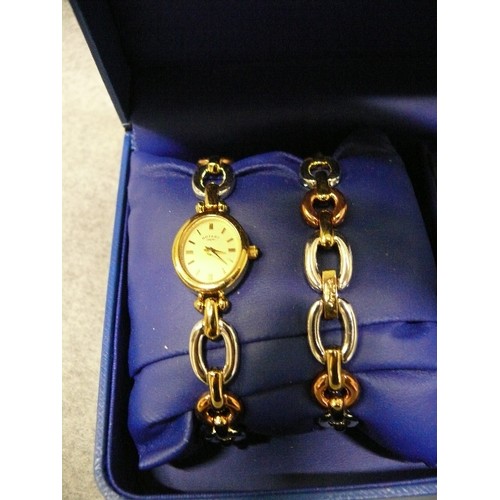 49 - A LOVELY ROTARY LADIES GOLD PLATED WATCH AND MATCHING BRACELET IN A JEWELLERY BOX