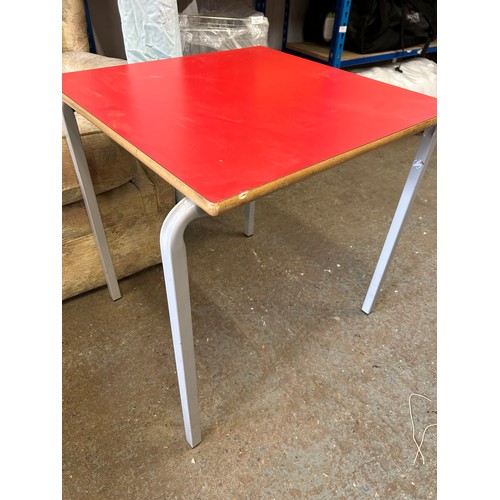 480 - RED FORMICA CAFE TABLE ON  METAL LEGS