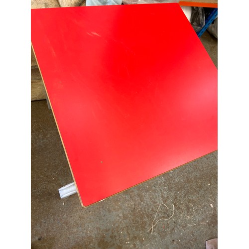 480 - RED FORMICA CAFE TABLE ON  METAL LEGS