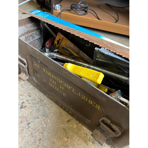 484 - THUNDERFLASH AMMUNITION BOX INCLUDING A SELECTION OF TOOLS