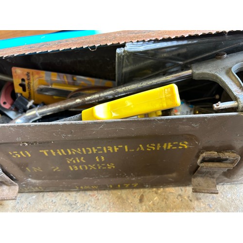 484 - THUNDERFLASH AMMUNITION BOX INCLUDING A SELECTION OF TOOLS