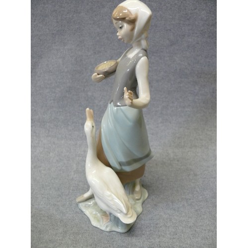 6 - Vintage LLADRO #1052 Porcelain GIRL FEEDING GOOSE - Gloss Finish - Retired 1970