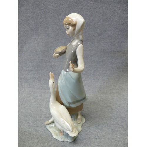 6 - Vintage LLADRO #1052 Porcelain GIRL FEEDING GOOSE - Gloss Finish - Retired 1970