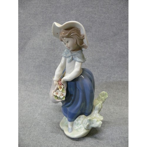 7 - Lladro No5222 PRETTY PICKINGS Girl With Basket of Flowers Gloss Figurine RETIRED