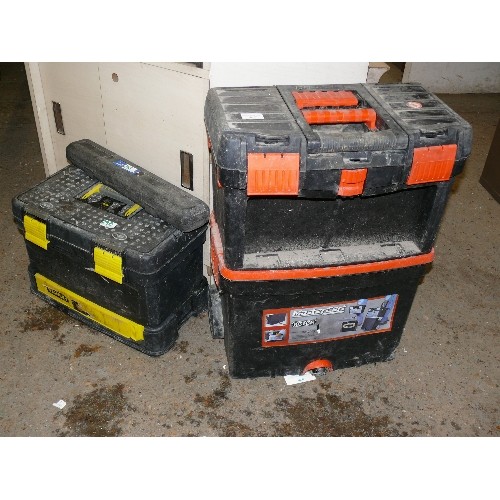 496 - MASTERCART DOUBLE STACK TOOL BOX ON WHEELS AND  STANLEY TOOL BOX PLUS A LASER LEVEL BY LASER PRO