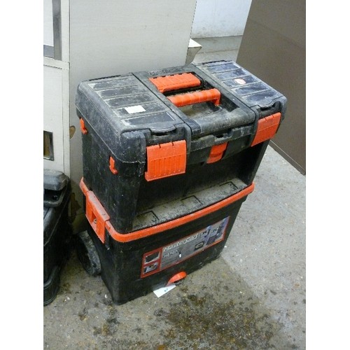 496 - MASTERCART DOUBLE STACK TOOL BOX ON WHEELS AND  STANLEY TOOL BOX PLUS A LASER LEVEL BY LASER PRO