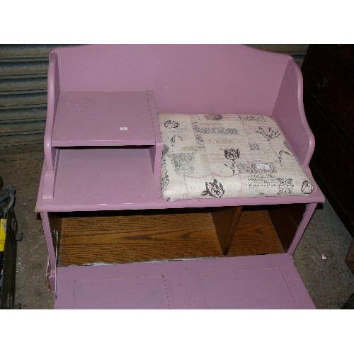 486 - VINTAGE TELEPHONE TABLE/SEAT PAINTED WITH  UPHOLSTERED CUSHION PAD