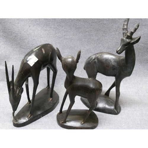 76 - THREE LOVELY CARVED WOODEN DEER FIGURES