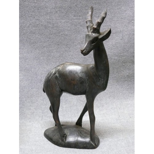 76 - THREE LOVELY CARVED WOODEN DEER FIGURES