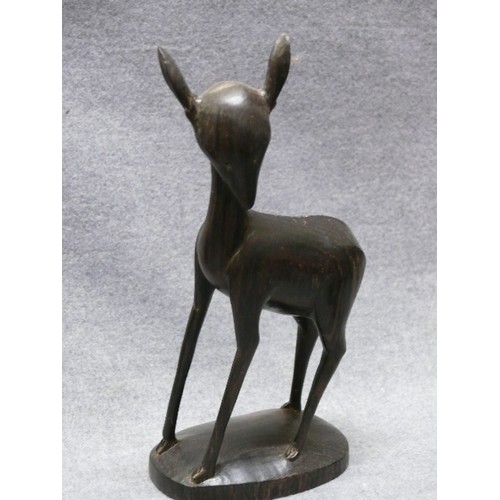 76 - THREE LOVELY CARVED WOODEN DEER FIGURES