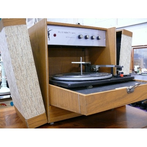 46B - AN ELIZABETHAN RECORD PLAYER WITH SPEAKERS AND A GARRARD DECK PLAYS SPEEDS 78, 45, 33 AND 16