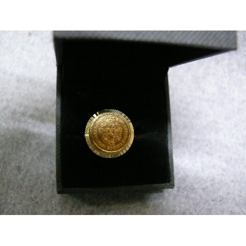 5 - A GOLD RING WITH 22ct GOLD 1945 PASOS COIN SET IN 9ct GOLD RING. COIN = 1.66 gr  RING = 2.72gr TOTAL... 