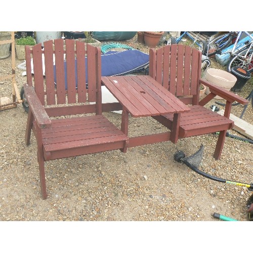 409 - 2 GARDEN CHAIRS WITH CENTRAL TABLE ATTACHED