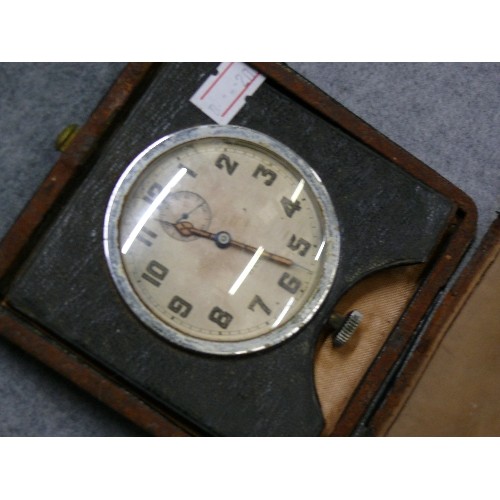 33 - A LOVELY OLD 1900 TRAVELLING ALARM CLOCK 8 DAY  WINDING WORKS FULLY. CASE NEEDS T.L.C.