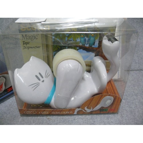 92 - CAT POST IT DISPENSER AND A CAT MAGIC TAPE DISPENSER PLUS NOTEBOOKS, ALL NEW