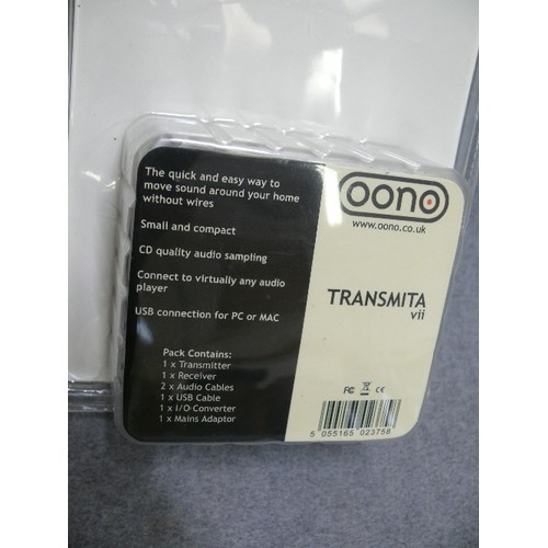 91 - 'OONO'  PLAY MUSIC EVERYWHERE, 2.4GHz WIRELESS AUDIO SYSTEM, TRANSMITA vii, NEW AND SEALED