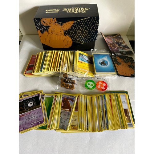 195 - BOXED SET POKEMON SHINING FATES TRADING CARD GAME WITH CARDS RULES AND DICE / COUNTERS - APPEARS NEW... 