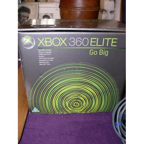 138 - A XBOX 360 ELITE TO INCLUDE CONSOLE, WIRELESS CONTROLLER,120GB HARD DRIVE, CABLES ETC., IN ORIGINAL ... 