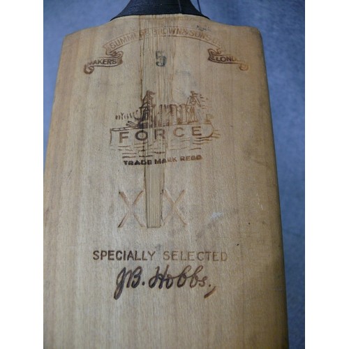 145 - A VINTAGE COLLECTORS CRICKET BAT BY SUMMERS BROWN & SONS, SPECIALLY SELECTED BY J.B HOBBS 5 FORCE TR... 