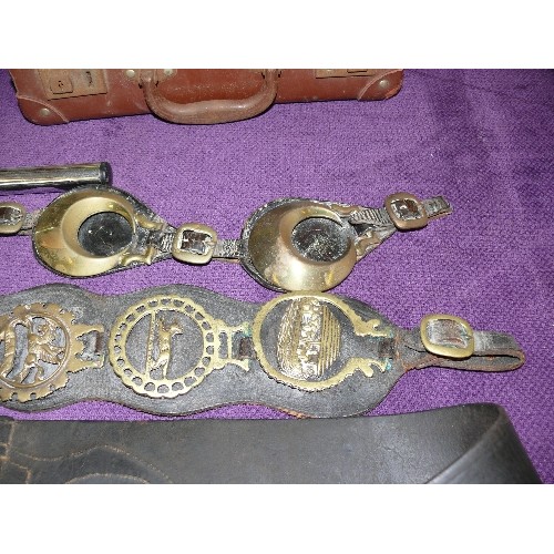 148 - A LARGE SELECTION OF VARIOUS HORSE BRASSES AND LEATHERS