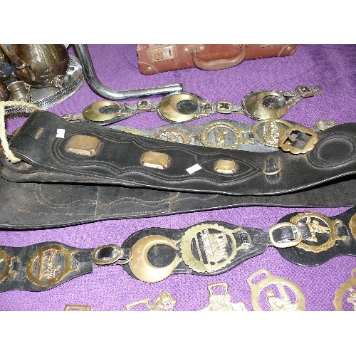 148 - A LARGE SELECTION OF VARIOUS HORSE BRASSES AND LEATHERS