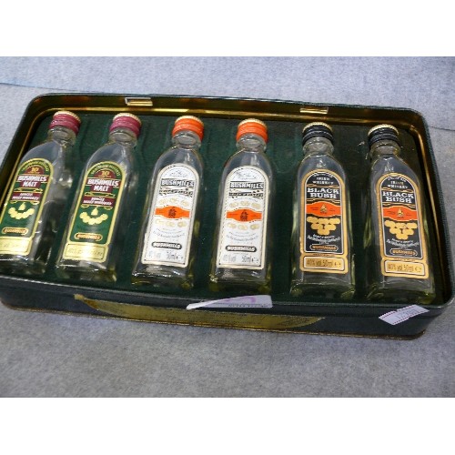 149 - A SELECTION OF BUSHMILLS WHISKY, ALL BOXED PLUS MATCHING COASTERS AND 2 GUINNESS PENS PLUS A PAIR OF... 