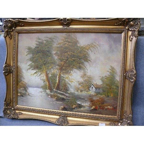 151 - A WOODLAND OIL PAINTING SIGNED BY B CRONEMAN IN A LOVELY GILT FRAME