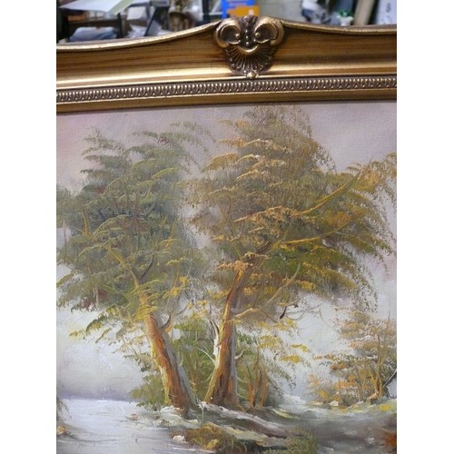 151 - A WOODLAND OIL PAINTING SIGNED BY B CRONEMAN IN A LOVELY GILT FRAME